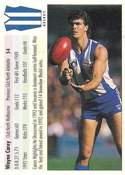 1993 Select AFL #54 Wayne Carey Back